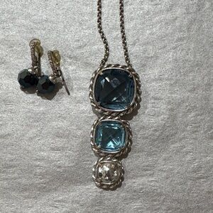 Elegant Brighton Blue and Silver Pendant Necklace and coordinating Earrings Set